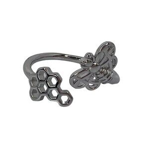 Bee and Honeycomb Hive Adjustable Silver Color Ring Jewelry One Size